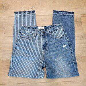 Cutoff Ankle Cropped Distressed Denim Striped Jeans Retro 90s